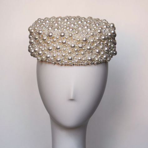 How To Make Hats, Pearl Hat, Hats And Fascinators, Large Brim Hat, Crystal Bridal Tiaras, Hand Beaded Embroidery, Types Of Hats, Elegant Hats, Pillbox Hat