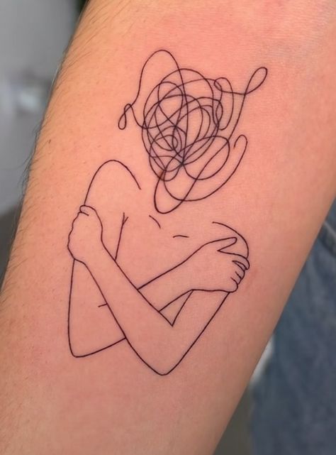 Messy Head Tattoo, Dissociated Identity Tattoo, Body Disphorphia Tattoo Ideas, Emotions Tattoo Ideas, Tattoos Ideas Dissociation, Body Dismporhia Tattoo, Sensitive People Tattoo, Emotional Tatoos Ideas, Mind Blowing Tattoos