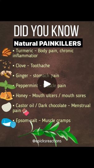 Natural Pain Killers, Menstrual Pain, Painkiller, Body Pain, Natural Pain Relief, Food Info, Natural Medicine, Natural Remedies, Health Tips