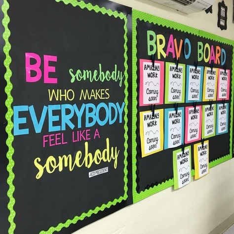 Chalkboard Brights Student Work Bulletin Board Idea. Asb Classroom, School Sayings, Neon Classroom, Office Boards, Chalkboard Classroom, Bored Teachers, Diy Classroom Decorations, Class Rules, 5th Grade Classroom