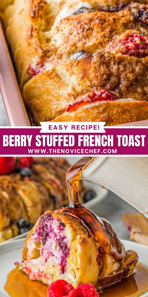 Thick slices of French bread are slathered with sweet cream cheese and tangy berries to create this irresistible Berry Stuffed French Toast! It is the best way to start off your weekend! French Bread Breakfast Ideas, Stuffed French Bread Recipes, French Toast Loaf, Croissant Stuffed, French Toast Stuffed, Fancy Bread, Cousins Christmas, Stuffed French Toast Recipe, Berry French Toast