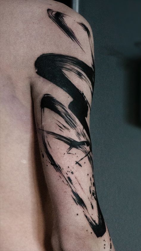 Abstract Brushstroke Tattoo Sleeve Brush Strokes Tattoo, Brushstroke Tattoo, Brush Tattoo, Band Tattoos, Forearm Band Tattoos, Tattoo Board, Band Tattoo, Paint Strokes, Abstract Tattoo