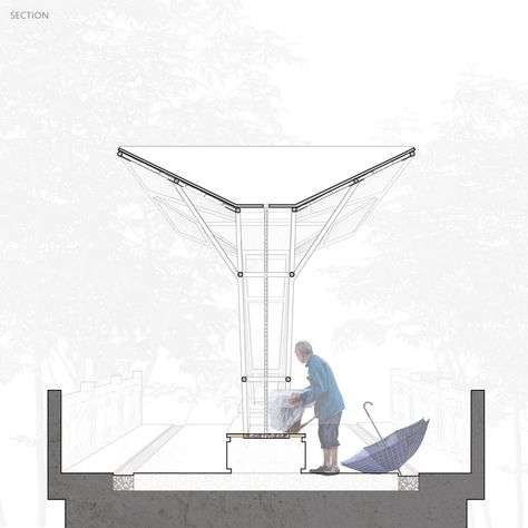 Beipo Bridge Intervention,Section Bridge Design Architecture, Bridge Section, Bridge Architecture, Bridge Structure, Timber Architecture, Interior Architecture Drawing, Architecture Presentation Board, Architectural Section, Landscape Architecture Design