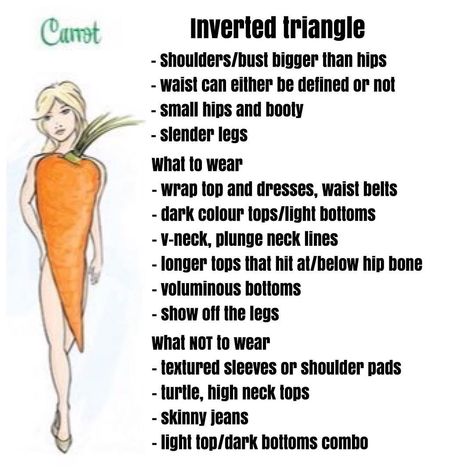 𝓖𝓮𝓷𝓮𝓿𝓪 on Instagram: “[Part 3 of Wardrobe Basics] Carrot body shape 🥕 Also called inverted triangle . . . . #ootd #ootn #fashion #style #fashionstyle #wardrobe…” Carrot Body Shape, V Shape Body, Triangle Body Shape Fashion, Inverted Triangle Fashion, Triangle Body Shape Outfits, Inverted Triangle Outfits, Inverted Triangle Body Shape, Triangle Body Shape, Apple Body Shapes