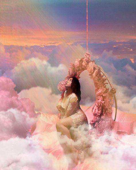 Fantasy Photoshoot, Ethereal Aesthetic, On Clouds, Rainbow, Pink