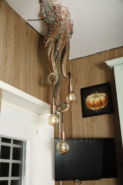 Lovecraft Art Chandelier . Octopus Kraken Tentacle Cthulhu - Etsy Canada Trailer Remodel Single Wide, Lovecraft Art, Art Chandelier, Motifs Art Nouveau, Octopus Decor, Indoor Pool Design, Pirate Decor, Air Pillow, Diy Chandelier