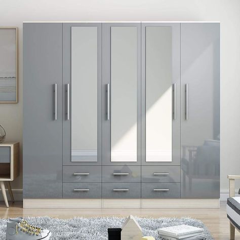 Grey Wardrobe Bedroom, 5 Door Wardrobe, 3 Mirrors, Light Gray Bedroom, Grey Wardrobe, Large Wardrobe, Long Mirror, 4 Door Wardrobe, Large Wardrobes