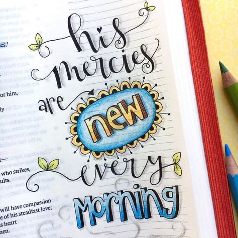 His mercies are new every morning and every moment! Bible journaling tips and techniques. Bible Journal Ideas Bible Journaling Ideas Journaling Tags, Mercies Are New Every Morning, His Mercies Are New, New Mercies, Bible Journaling For Beginners, Bible Drawing, Quotes Arabic, Bible Bookmark, Bible Journaling Ideas Drawings