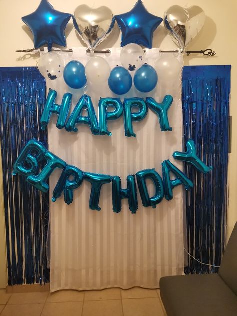 Simple Blue Theme Birthday Party Decorations, Husband Birthday Decorations, Surprise Birthday Decorations, Happy Birthday Blue, Simple Birthday Party, Blue Birthday Parties, Simple Birthday Decorations, Simple Birthday, 22nd Birthday