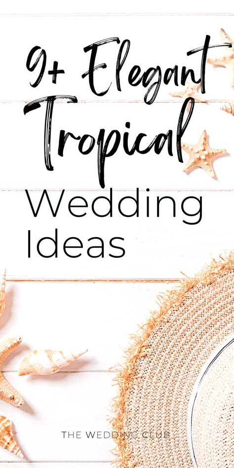 The elegant tropical wedding theme is one of those wedding styles that never left when it first arrived on the scene in 2013. Personally, we love any theme that could possibly involve the beach, but on a note of caution, themes like these can be very risky to work with as they can easily look tacky. Nonetheless, tropical wedding themes can be as versatile as you’d like them to be. You can go bright and colorful, which creates a fun wedding vibe, or, you can opt for a chic or boho island style... Tropical Wedding Ideas Decor, Caribbean Theme Wedding, Tropical Elegance Wedding, Island Wedding Colors, Tropical Theme Wedding Reception, Tropical Wedding Decor Ideas, Boho Tropical Wedding Decor, Classy Tropical Wedding, Tropical Fall Wedding