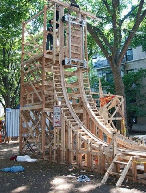 Top 10 Human Powered Rollercoasters Homemade Roller Coaster, Ninja Warrior Course, Tree Fort, Walkways Paths, Diy Playground, Hot Dog Stand, Roller Coasters, Play Structure, Backyard Playground