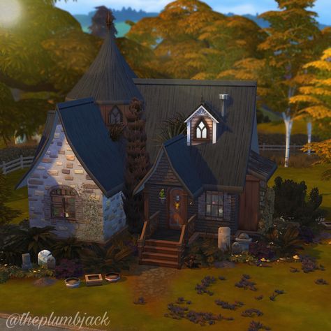 Magic House Sims 4, Sims 4 Realm Of Magic Builds, Sims 4 Realm Of Magic House, Sims 4 Witch Cottage, Sims Farm, Sims 4 Witch House, Mystical House, Sims4 Houses, Witch Hut