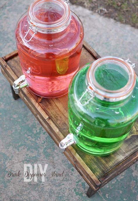 DIY Drink Dispenser Stand. Get the tutorial at cherishedbliss.com Beverage Dispenser Stand Diy, Drink Dispenser Recipes, Water Dispenser Stand, Drink Dispenser Stand, Drink Stand, Beverage Dispensers, Star Wars Halloween, Diy Drinks, Drink Station