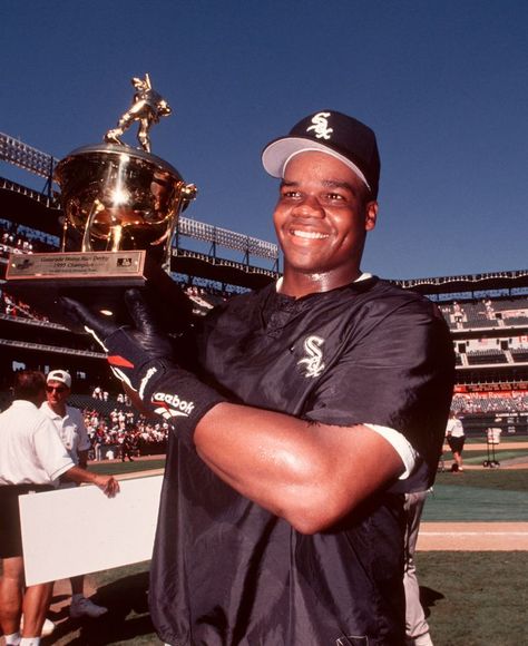 Frank Thomas after winning the 1995 Home Run Derby Superhero Workout, Chicago White Sox Baseball, Ny Baseball, Baseball Photography, White Sox Baseball, Frank Thomas, Nolan Ryan, Ken Griffey Jr., Baseball Boys