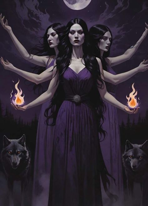 Goddess Hekate, Goddess Magick, Hecate Goddess, Witch Wallpaper, Triple Moon Goddess, Greek Gods And Goddesses, Gothic Fantasy Art, Female Hero, Spiritual Artwork