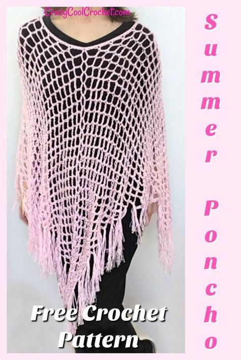 FREE PATTERN and VIDEO tutorial for this EASY crochet summer poncho! #freecrochetpatterns #crochetsummerponcho #crochetponcho #easycrochetpatterns #crazycoolcrochet #crochetpatternsfree Crochet Summer Poncho, Crochet Shaw, Summer Poncho, Cool Crochet, Mesh Stitch, Lace Poncho, Crochet Poncho Free Pattern, Beach Crochet, Tiki Mask