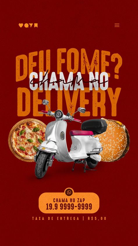 Story Delivery Chama no Zap Social Media PSD Editável [download] - Designi Pizzaria Delivery, Pizza Flyer, Pizza Design, Email Design Inspiration, Pizza Delivery, Creative Poster Design, Design Grafico, Graphic Design Layouts, Email Design