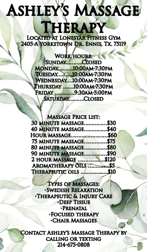 Massage Booth Set Up, Massage Therapy Price List, At Home Massage Room, Massage Business Ideas, Massage Therapy Rooms Ideas, Boho Massage Room Ideas, Holistic Aesthetician, Massage Room Ideas Decor, Massage Advertising