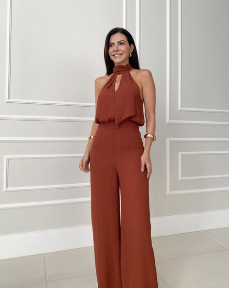 Brown Jumpsuit Outfit, Brown Jumpsuits, Brides Mom, Jumpsuit Outfit, Brown Dress, Dress Codes, Chic Outfits, Stylish Outfits, Party Dress