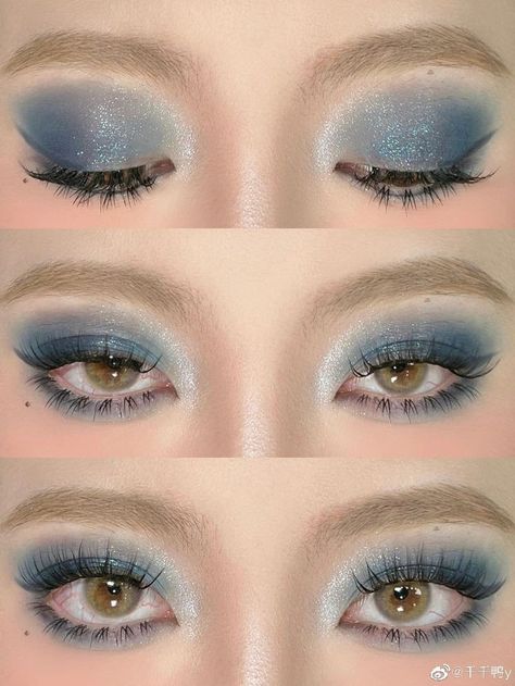 𝐶𝑟𝑒𝑑𝑖𝑡𝑠 𝑡𝑜 𝑜𝑤𝑛𝑒𝑟!🤍 Sea Eye Makeup, Evening Eye Makeup, Makeup Tuts, Blue Makeup Looks, Douyin Makeup, Makeup Books, Doll Eye Makeup, Face Art Makeup, Eye Makeup Techniques