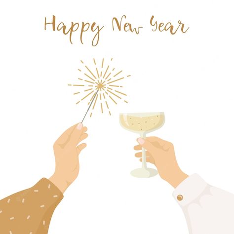 Happy New Year 2024 Illustration, New Years Illustration, Champagne Sparklers, Happy New Year Illustration, New Year Graphic, Diy Natal, Happy New Year Card, Happy New Year Wallpaper, New Year Illustration