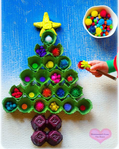 EGG CARTON CHRISTMAS TREE Carton Christmas Tree, Recycled Christmas Tree, Christmas Activities For Toddlers, Christmas Crafts For Toddlers, Preschool Christmas Crafts, Egg Cartons, Egg Carton Crafts, How To Make Christmas Tree, Christmas Activities For Kids