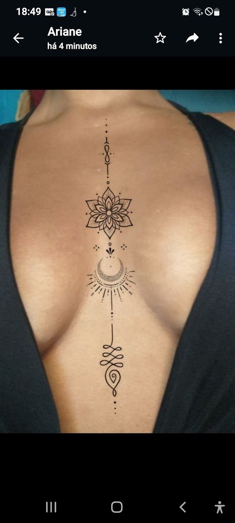 Women Tattoo Chest, Tattoo Sternum Women, Underboob Tattoos For Women Unique, Between The Breast Tattoo, Tattoo Ideas Between Breast, Female Sternum Tattoo, Under Chest Tattoos Female, Tattoo On Chest Female, Tattoos In Between Breast