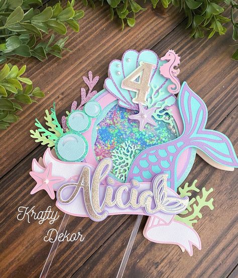 Mermaid Birthday Party Decorations, Mermaid Theme Birthday Party, 3d Cake Toppers, Mermaid Cake Topper, Mermaid Crafts, Mermaid Invitations, Diy Cake Topper, Mermaid Theme Party, Mermaid Theme Birthday