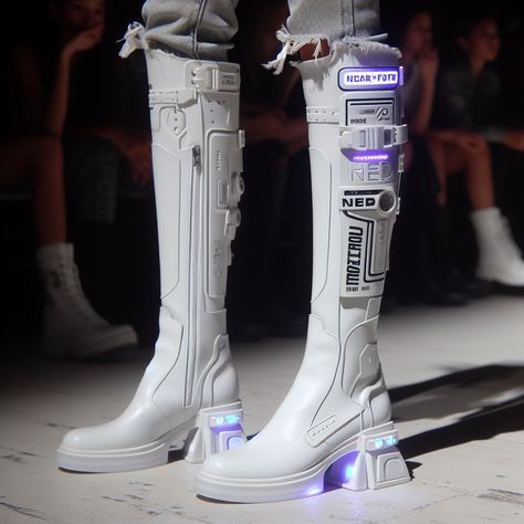 Cyberpunk Boots, Cybercore Outfit, Cybercore Fashion, Futuristic Boots, Cyberpunk Shoes, Futuristic Outfits, Alien Clothes, Futuristic Shoes, Cyberpunk Clothes