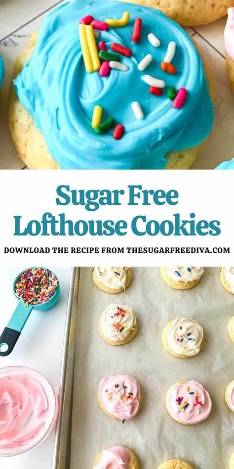 Low Sugar Cookies Recipes, Lofthouse Sugar Cookies Recipe, Low Sugar Cookies, Sugar Free Cookie Recipes, Sugar Free Desserts Easy, Sugar Free Frosting, Lofthouse Sugar Cookies, Lofthouse Cookies, Cake Ball