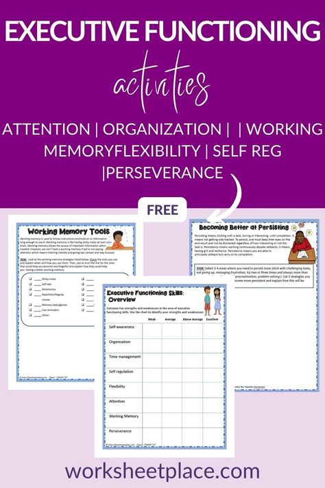 Executive Functioning Worksheets, Executive Functioning Activities, School Counsellor, Skills For Kids, Occupational Therapy Kids, Executive Function, Executive Functioning Skills, Working Memory, Executive Functioning