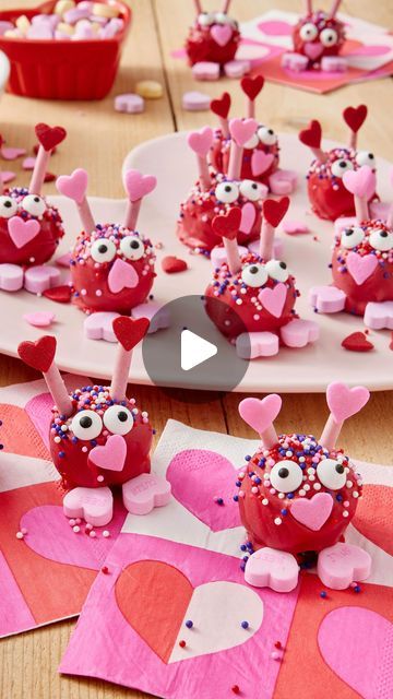 Maegan Brown ~ The BakerMama on Instagram: "DIY edible Love Bugs 😋💗 Love Bug Bites are perfect to make for classmates, friends, family, or your sweetheart, on Valentine’s Day! Made with red velvet cake mix and a variety of Valentine’s sprinkles and candies, these edible crafts are sure to win over any heart! 🥰 INGREDIENTS BELOW ⬇️ and in my Brilliant Bites cookbook! Comment “recipe” and I’ll DM you a link to the cookbook for more small bites and savvy sips inspiration! ❤️ #TheBakerMama #BrilliantBitesCookbook #BitesByTheBakerMama LOVE BUG BITES Ingredients: 1 box (15.25 ounces) red velvet cake mix 1/4 cup vanilla cake frosting 28 Pocky Strawberry Cream Covered Biscuit Sticks 1 package (12 ounces) red candy coating melts 42 red jumbo heart-shaped sprinkles 84 pink jumbo heart-shaped spr Pocky Strawberry, Vanilla Cake Frosting, Biscuit Sticks, Ant Bites, Red Velvet Cake Mix, Diy Edible, Edible Crafts, Strawberry Cream, Bug Bites