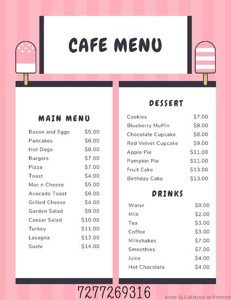 Cafe Menu Design Bloxburg, Bloxburg Menus Codes, Bloxburg Cafe Menu Decals Codes Pink, Bloxburg Breakfast Menu Codes, Bloxburg Menu Decals Cafe, Bloxburg Restraunt Menu Codes, Hello Kitty Cafe Bloxburg Decals, Bloxburg Cafe Menu Decals, Bloxburg Menu Codes