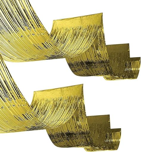 Amazon.com: Beistle 2 Piece Gold Metallic Plastic Fringed Ceiling Curtains 16’, Shimmering Party Decorations, Photo Backdrops, 19.5" x 16' : Home & Kitchen Gold And Silver New Years Decor, Great Gatsby Birthday Party Ideas, New Year Eve Party Ideas Decorations, Roaring 20s Party Decorations Gatsby, Black White Gold Party Decor, Black And Gold Banquet, Prohibition Party Decorations, Gold Black And White Party Decorations, 1920 Party Decorations