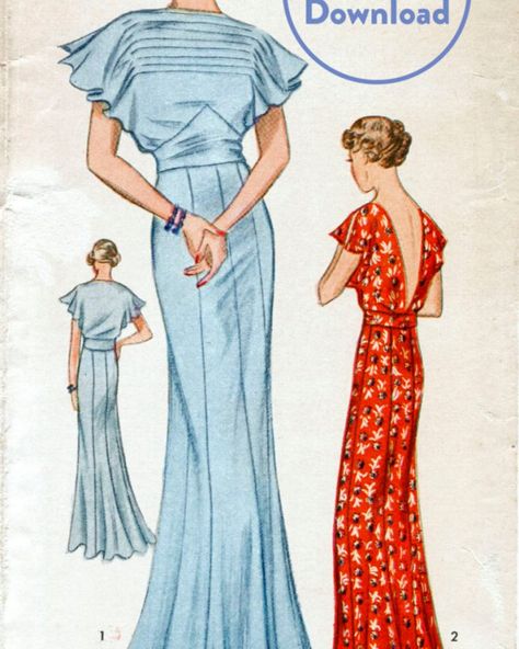 Patron de couture vintage : où le trouver - Coudre une robe vintage années 30 1930s Patterns, 1930's Dresses, Gown Sewing Pattern, Vintage 1930s Dress, Patron Vintage, Pattern Wedding, Robes Vintage, Afternoon Dress, Gown Pattern