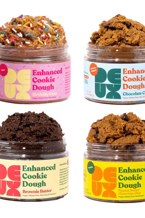 Deux Cookie Dough Review Deux Cookie Dough, Cookies Label, Packaged Cookie Dough Recipes, Creative Food Packaging, Cookie Label, Cookie Dough Packaging, Cookies Brand, Cookies And Cream Edible Cookie Dough, Edible Cookie Dough Packaging