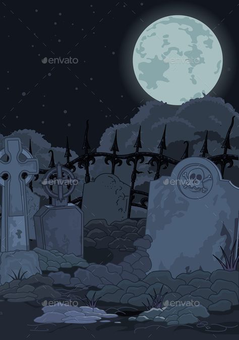 Illustration of night gothic cemetery. EPS 8 (editable), JPG (high resolution) Horror Invitation, Gothic Cemetery, Grave Halloween, Haunted Graveyard, Backgrounds Black, Antique Architecture, Architecture Background, Cemetery Art, Halloween Vector