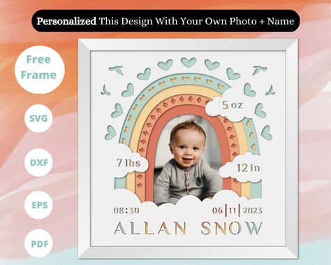 Baby Shadow Box, New Baby Greetings, Birth Announcement Photos, Cricut Baby, Birth Announcement Sign, Baby Stats, Projets Cricut, Baby Greeting Cards, Baby Frame