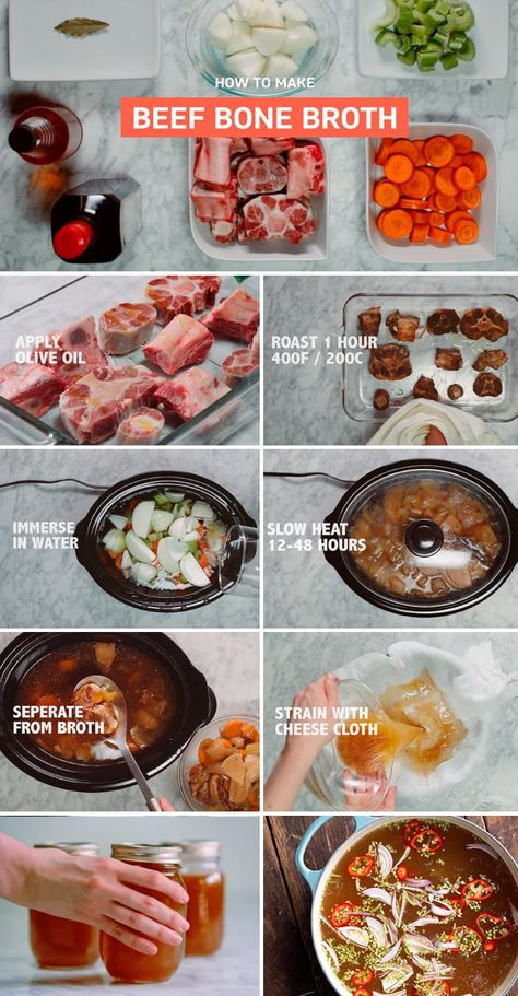 Easy recipe for how to make homemade bone broth with step-by-step photos and instructions. Bone broth is paleo and keto-friendly, nutritious and full of collagen and gelatine. Make Bone Broth, Bone Broth Benefits, Broth Diet, Bone Broth Diet, Bone Broth Soup, Homemade Bone Broth, Bone Broth Recipe, Beef Bone Broth, How To Cook Beef