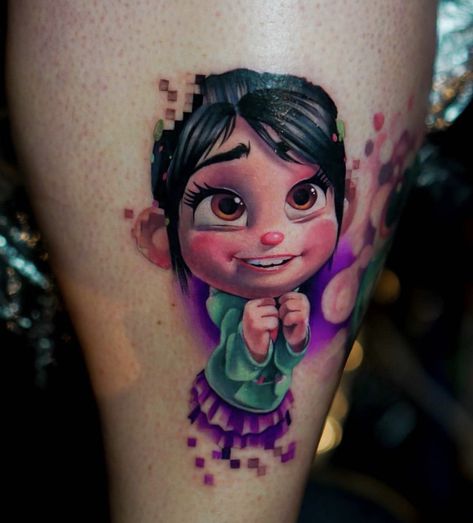 Disney Tattoos For Men, Disney Characters Tattoos, Cute Disney Tattoos, Disney Inspired Tattoos, Vanellope Y Ralph, Nice Tattoos, Vanellope Von Schweetz, Underboob Tattoo, Cartoon Character Tattoos