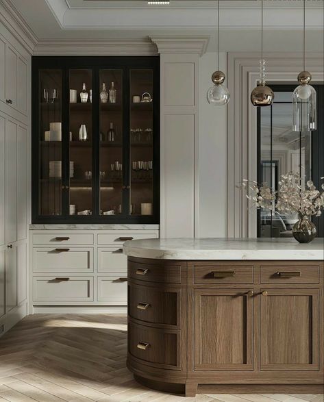 Amazing Kitchens Design Luxe, Brown And White Cabinets Kitchen, Mixed Hardware Kitchen, Tudor Style Kitchen, French Parisian Kitchen, Kitchen Millwork, Transitional Modern Kitchen, Indonesian Kitchen, Home Bathroom Design