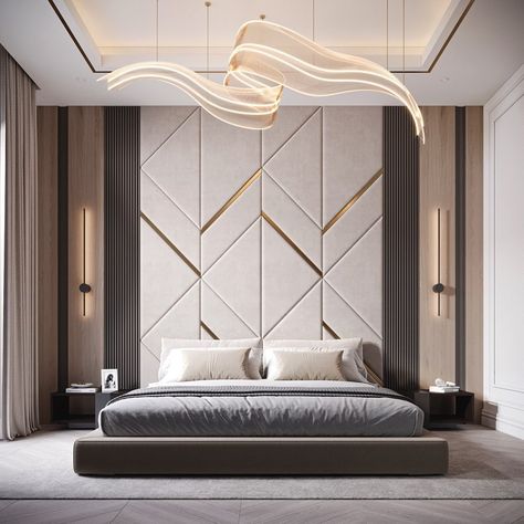 Luxury Bedroom Headboard Design, Bed Headboard Design Modern Luxury, Master Bed Wall Design, Bedroom 3d Design, Bedroom Render, Bed Back Design, Bed Headboard Design, Stylish Bedroom Design, Bedroom Interior Design Luxury