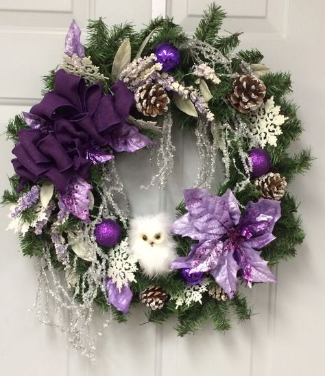 Made by me❤️ Purple Christmas Wreath, Purple Christmas Decorations, Pink Christmas Wreath, Purple Christmas Tree, Christmas Wreaths Diy Easy, Purple Wreath, Purple Christmas, Cool Christmas Trees, Christmas Swags