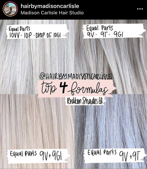 Cool Blonde Shades Eq Formula, Grey Toner For Blonde Hair, White Blonde Formula, Shades Eq Grey Toner Formulas, Platinum Formula, Silver Hair Color Formula, Blonde Formulas, Toner Formulas, Hair Color Names