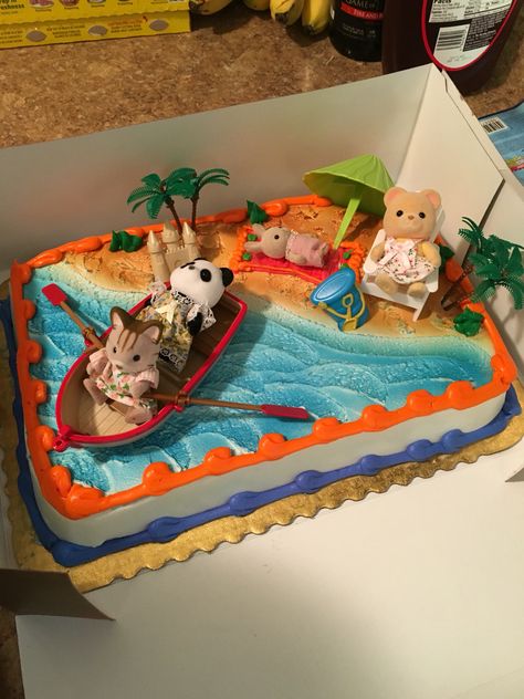 Calico Critter Birthday, Pool Party Cake, Calico Critters Families, Critters 3, Calico Critter, Funny Birthday Cakes, Sylvanian Family, Bunny Birthday, Sonny Angels