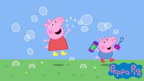 It's finally Spring! Peppa Pig and George are celebrating by blowing bubbles! Peppa Pig Background, Peppa Pig Images, Peppa Pig Pictures, Peppa Pig Imagenes, Peppa Pig House, Peppa Pig Wallpaper, Peppa Pig George, Pig Pictures, Peppa Pig Cake