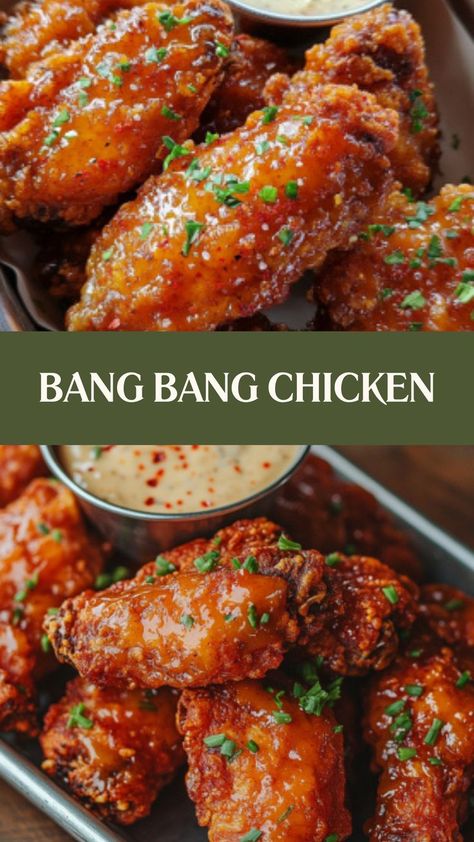 Crispy, Sweet, and Spicy Magic! 🍗🔥 This Bang Bang Chicken is a flavor-packed delight—perfectly fried, crunchy, and coated in a creamy, sweet, and spicy sauce. It’s a game-changer! 😋✨ #BangBangChicken #SweetAndSpicy #CrispyGoodness #FlavorExplosion #ChickenLoversUnite #CrunchTime #DinnerGoals #ComfortFoodFix #QuickAndTasty #FoodieFavorite Boneless Skinless Chicken Tenders, Spicy Chicken Wings Recipe, Chicken Wing Sauce Recipes, Chicken Delight, Bang Bang Sauce, Wing Sauce Recipes, Bang Bang Chicken, Chicken Wing Sauces, Sweet And Spicy Chicken