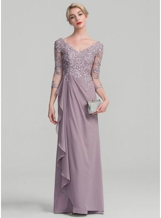 A-Line/Princess V-neck Floor-Length Beading Sequins Cascading Ruffles Zipper Up Sleeves 3/4 Sleeves No Dusk General Plus Chiffon Lace Height:5.7ft Bust:33in Waist:24in Hips:34in US 2 / UK 6 / EU 32 Mother of the Bride Dress Baju Kahwin, Ruffle Beading, Mother Of The Bride Gown, Mother Of Groom Dresses, Mother Wedding Dress, Cascading Ruffles, Bride Groom Dress, Mob Dresses, فستان سهرة