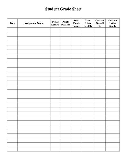 Student Grade Sheet Template Grade Sheet Template Free Printable, Homeschool Grade Sheet Printable, Student Id Template, Student Information Sheet Elementary, Grade Tracker Template, Class Record Template, Student Grade Sheet, Grade Tracker Sheet, Amber School