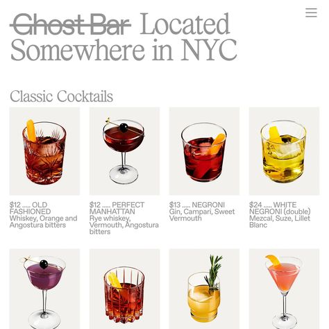 Ghost Bar | Are.na Drink Menu Design, Specialty Cocktail, Graphics Layout, Food Graphic Design, Restaurant Menu Design, Typography Layout, Angostura Bitters, Cocktail Menu, Ui Design Inspiration